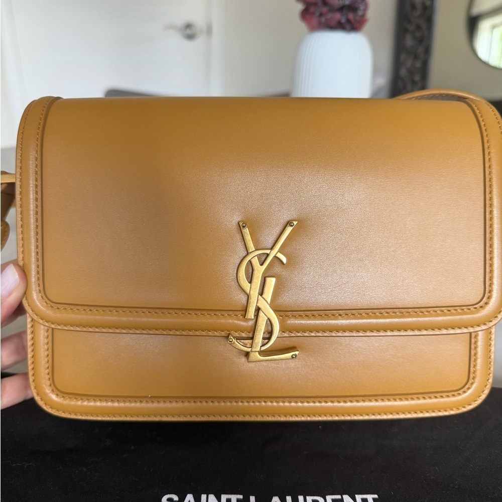 Saint Laurent Camel Leather YSL Monogram Flap Bag
